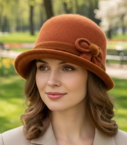 Kapelusz damski cloche z kokardą (Pomarańczowy)