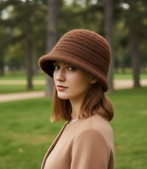 Kapelusz damski pleciony (Brązowy)