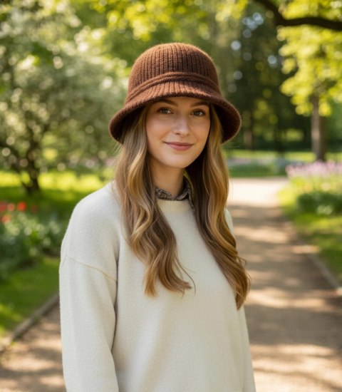 Kapelusz damski pleciony (Brązowy)