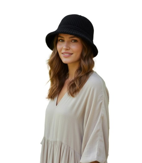 Kapelusz damski pleciony (Czarny)