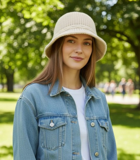 Kapelusz damski pleciony (Ecru)