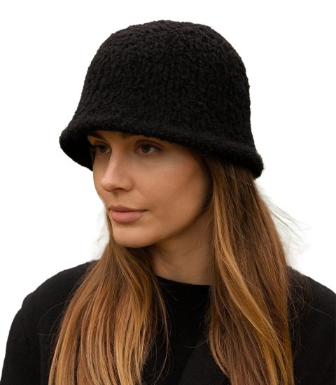 Kapelusz damski z miękkiej tkaniny teddy (Czarny)