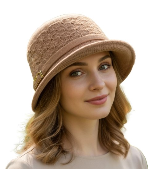 Kapelusz damski z ozdobnym paskiem i klamrą (Brązowy)