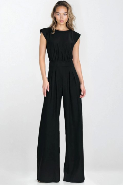 Kombinezon z rayonu z nogawkami palazzo KM42 Black - Nife - 40