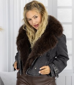 Kurtka jeansowa z kożuszkiem DENIM DIVA (Czarny)