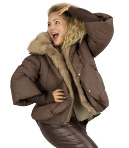 Kurtka zimowa oversize z futerkiem BOMBER LUX (Brązowy)