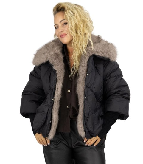 Kurtka zimowa oversize z futerkiem BOMBER LUX (Czarny)