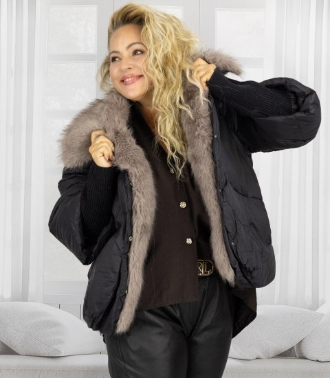 Kurtka zimowa oversize z futerkiem BOMBER LUX (Czarny)