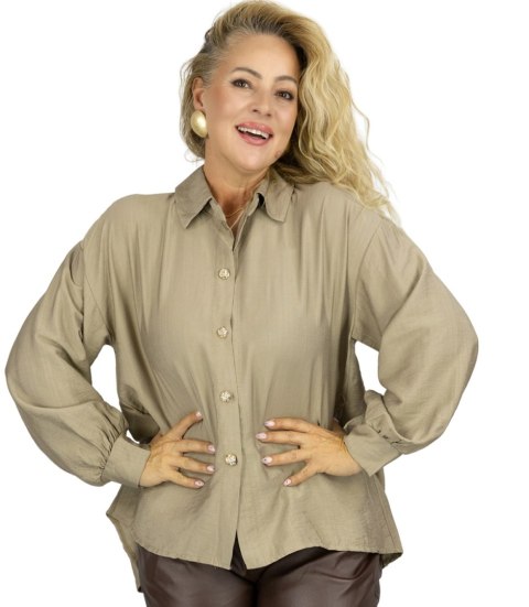 Luźna koszula z kokardą na plecach dłuższy tył LILIANA (Beżowy)