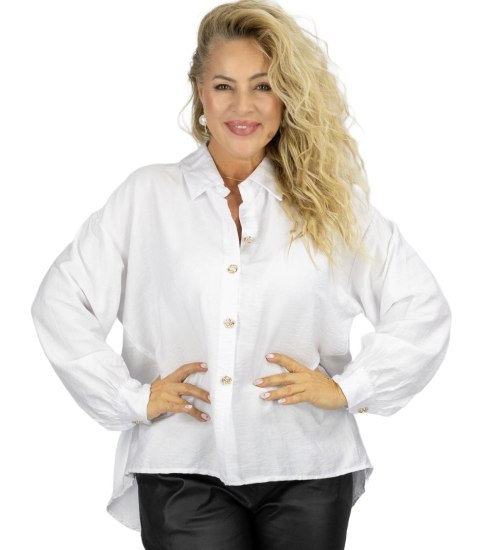 Luźna koszula z kokardą na plecach dłuższy tył LILIANA (Biały)