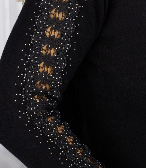 Sukienka dzianinowa z ażurowymi rękawami i kieszeniami (Czarny)