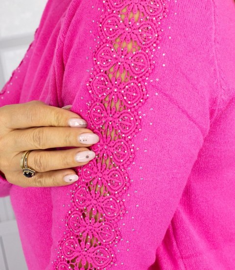 Sukienka dzianinowa z ażurowymi rękawami i kieszeniami (Różowy)