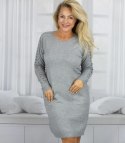 Sukienka dzianinowa z ażurowymi rękawami i kieszeniami (Szary)
