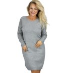Sukienka dzianinowa z ażurowymi rękawami i kieszeniami (Szary)