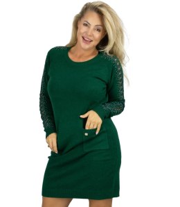 Sukienka dzianinowa z ażurowymi rękawami i kieszeniami (Zielony)