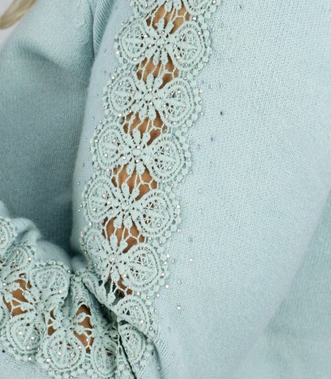 Sukienka dzianinowa z ażurowymi rękawami i kieszeniami (Zielony)