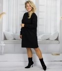 Sweterkowa sukienka z ozdobnymi rękawami i kieszeniami (Czarny)
