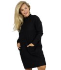 Sweterkowa sukienka z ozdobnymi rękawami i kieszeniami (Czarny)