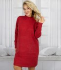 Sweterkowa sukienka z ozdobnymi rękawami i kieszeniami (Czerwony)
