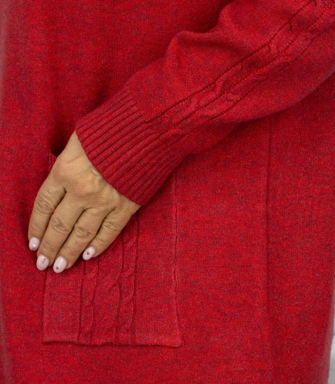 Sweterkowa sukienka z ozdobnymi rękawami i kieszeniami (Czerwony)