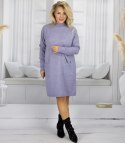 Sweterkowa sukienka z ozdobnymi rękawami i kieszeniami (Fioletowy)