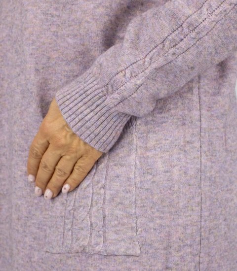 Sweterkowa sukienka z ozdobnymi rękawami i kieszeniami (Fioletowy)