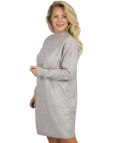 Sweterkowa sukienka z ozdobnymi rękawami i kieszeniami (Szary)
