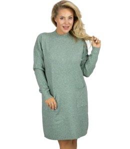 Sweterkowa sukienka z ozdobnymi rękawami i kieszeniami (Zielony)