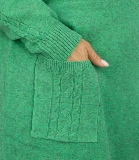 Sweterkowa sukienka z ozdobnymi rękawami i kieszeniami (Zielony)