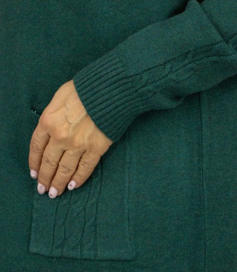 Sweterkowa sukienka z ozdobnymi rękawami i kieszeniami (Zielony)