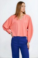 Bluzka oversize z balonowymi rękawami B214 Coral - Nife - 40/42