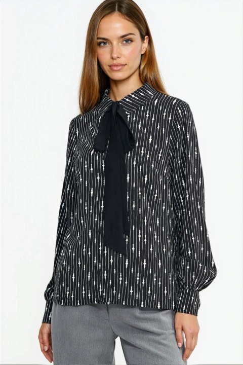 Bluzka z szarfą pod szyją B211 Wzór Koralik/Black - Nife - 40