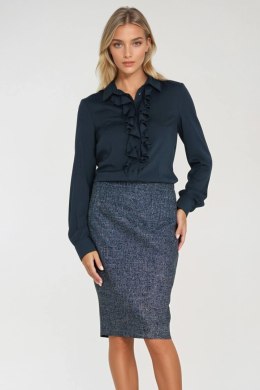 Wiskozowa bluzka z żabotem B202 Navy - Nife - 38