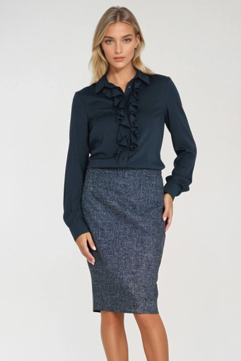 Wiskozowa bluzka z żabotem B202 Navy - Nife - 38