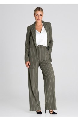 Spodnie Damskie Model M952 Oliwka Paski - Figl - XL
