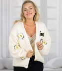 Modny kardigan sweter z naszywkami na guziki (Biały)