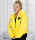 Modny kardigan sweter z naszywkami na guziki (Żółty)