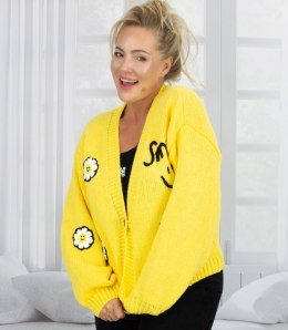 Modny kardigan sweter z naszywkami na guziki (Żółty)