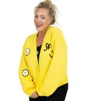 Modny kardigan sweter z naszywkami na guziki (Żółty)