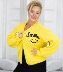 Modny kardigan sweter z naszywkami na guziki (Żółty)