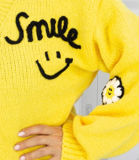 Modny kardigan sweter z naszywkami na guziki (Żółty)