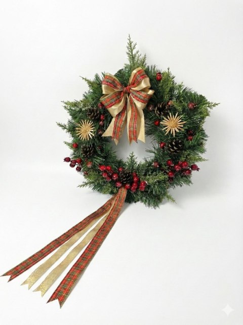 Stroik świąteczny królewski szyszki jarzębina tradycyjny na stół drzwi 40cm