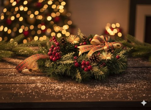 Stroik świąteczny królewski szyszki jarzębina tradycyjny na stół drzwi 40cm