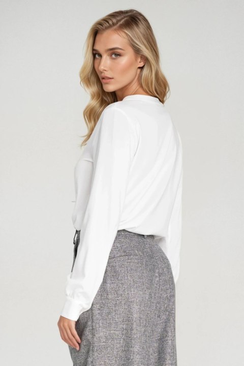 Wiskozowa bluzka z szeroką plisą na dekolcie B196 Ecru - Nife - 36