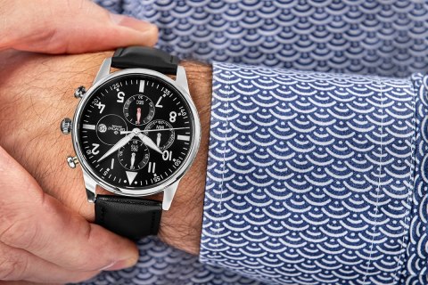 Zegarek Męski Giewont Chronograph Sapphire Czarno Srebrny GW5630-A2