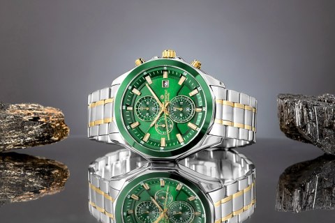 Zegarek Męski Giewont Chronograph Sapphire Srebrno Zielony GW7290-B7