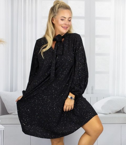 Elegancka błyszcząca sukienka z efektownym wiązaniem (Czarny)