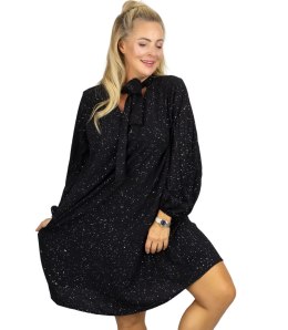 Elegancka błyszcząca sukienka z efektownym wiązaniem (Czarny)