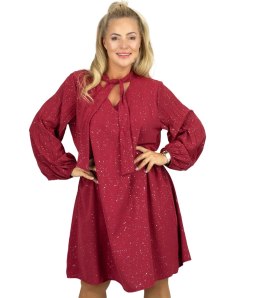 Elegancka błyszcząca sukienka z efektownym wiązaniem (Czerwony)