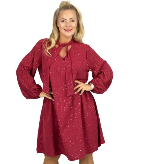 Elegancka błyszcząca sukienka z efektownym wiązaniem (Czerwony)